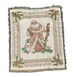 Vintage Fitz And Floyd Christmas Throw Blanket Tapestry Santa Design 50x60